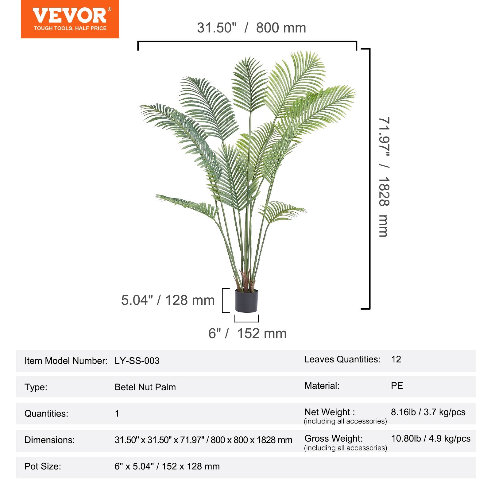 Artificial Palm Tree, 1.8mTall Faux Plant