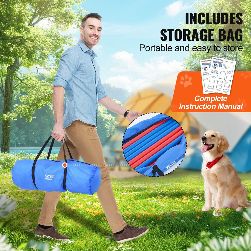 Dog Agility Training Equipment, 4 PCS Set with Adjustable High Hurdles,6 Weave Poles,Jump Ring,Square Pause Box,Whistle,Foldable Bowl, Puppy Obstacle Course Kit for Backyard, Indoor, Outdoor