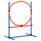 Dog Agility Training Equipment, 4 PCS Set with Adjustable High Hurdles,6 Weave Poles,Jump Ring,Square Pause Box,Whistle,Foldable Bowl, Puppy Obstacle Course Kit for Backyard, Indoor, Outdoor