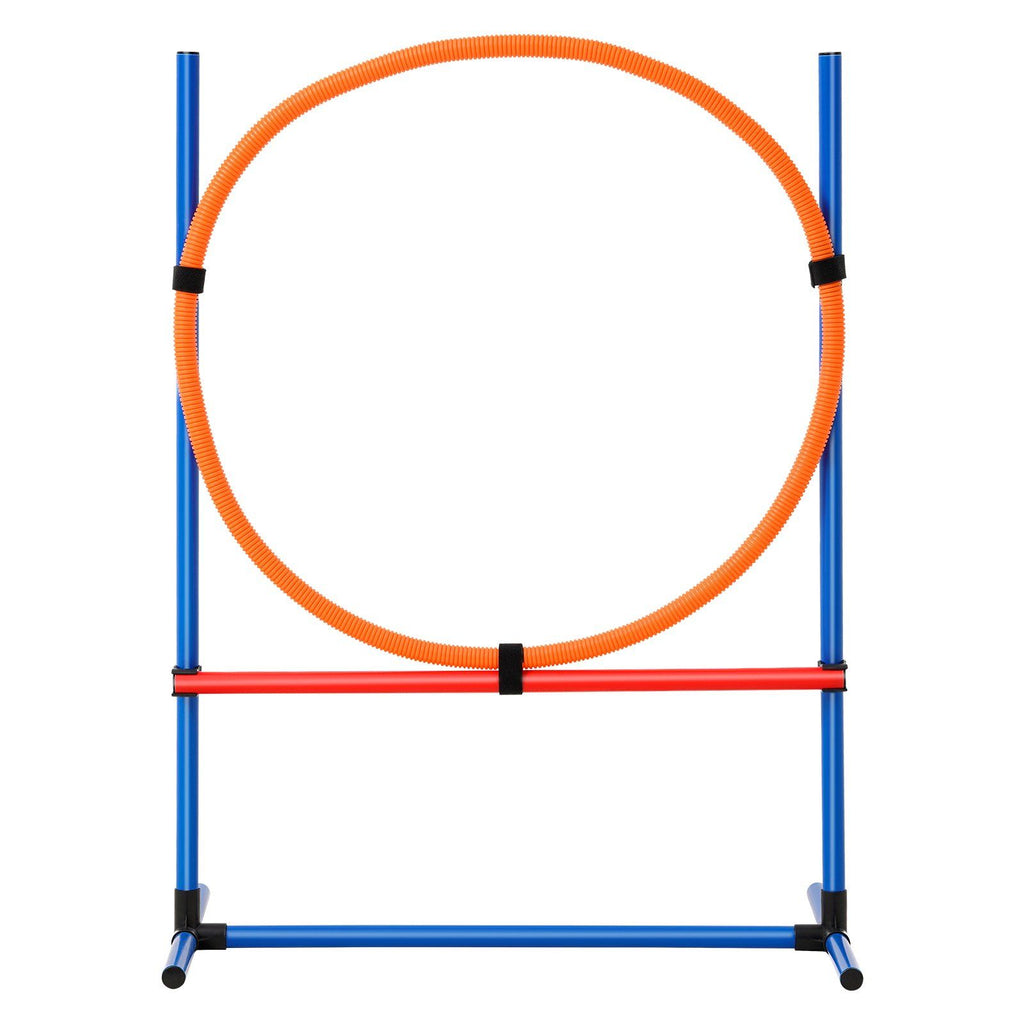 Dog Agility Training Equipment, 4 PCS Set with Adjustable High Hurdles,6 Weave Poles,Jump Ring,Square Pause Box,Whistle,Foldable Bowl, Puppy Obstacle Course Kit for Backyard, Indoor, Outdoor