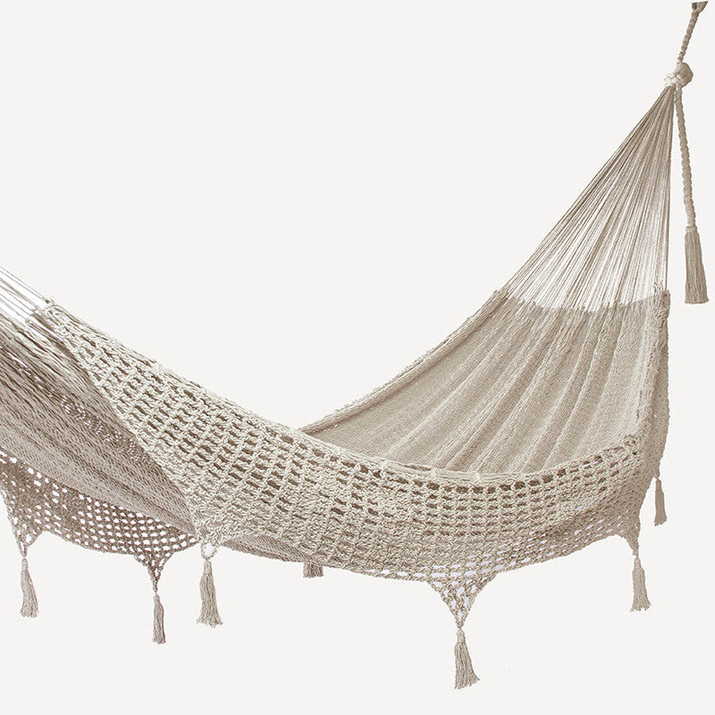Outdoor undercover cotton hammock with hand crocheted tassels King Size Marble