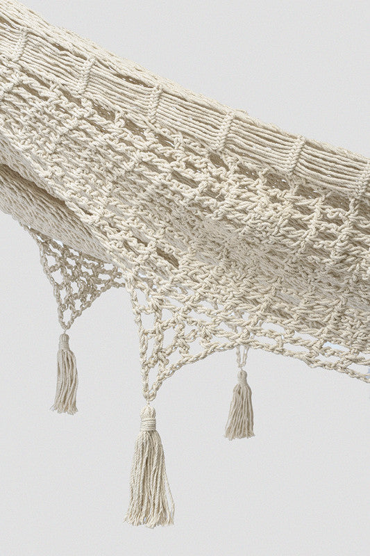 Outdoor undercover cotton hammock with hand crocheted tassels King Size Marble