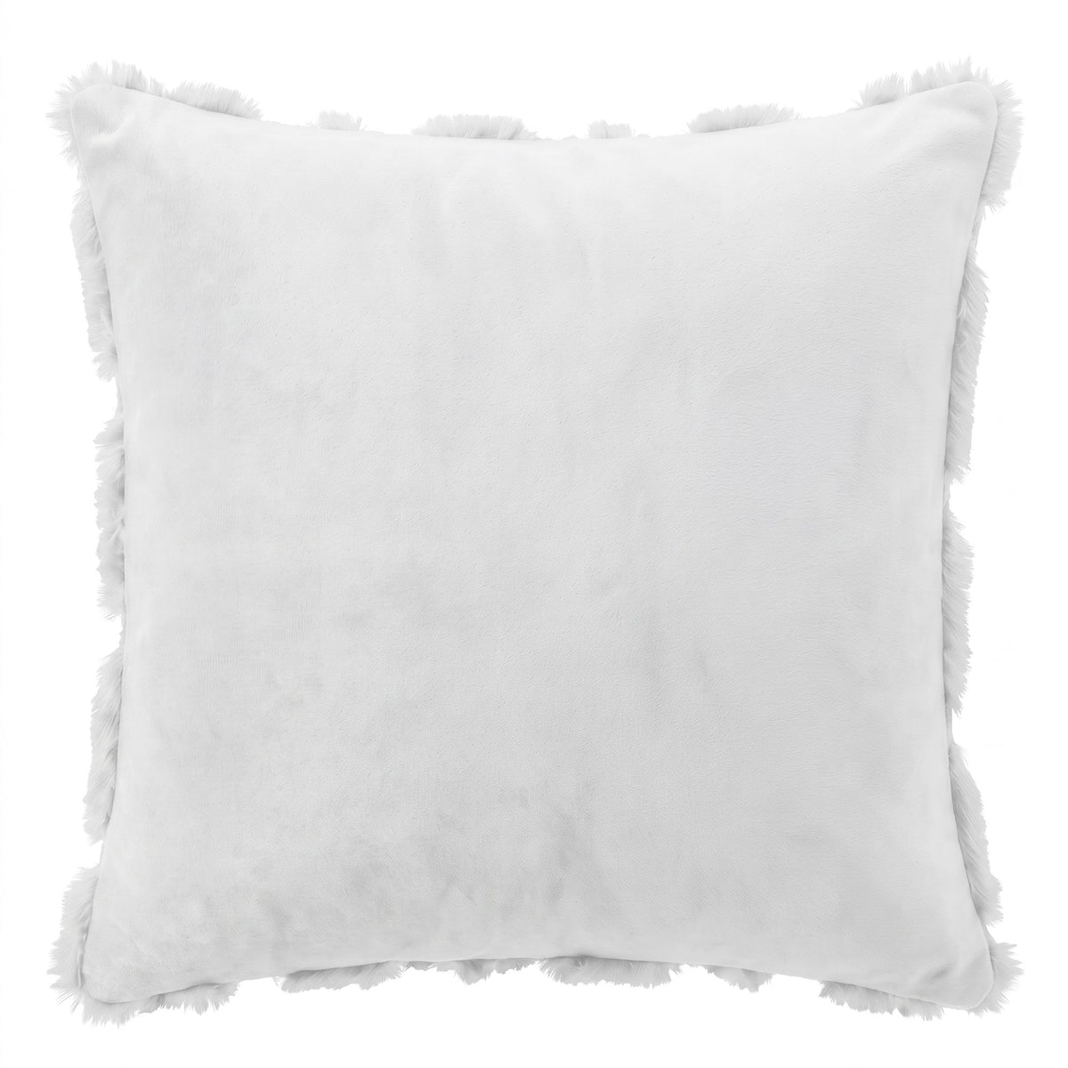 White square pillow cover with fluffy faux-fur trim along the edges