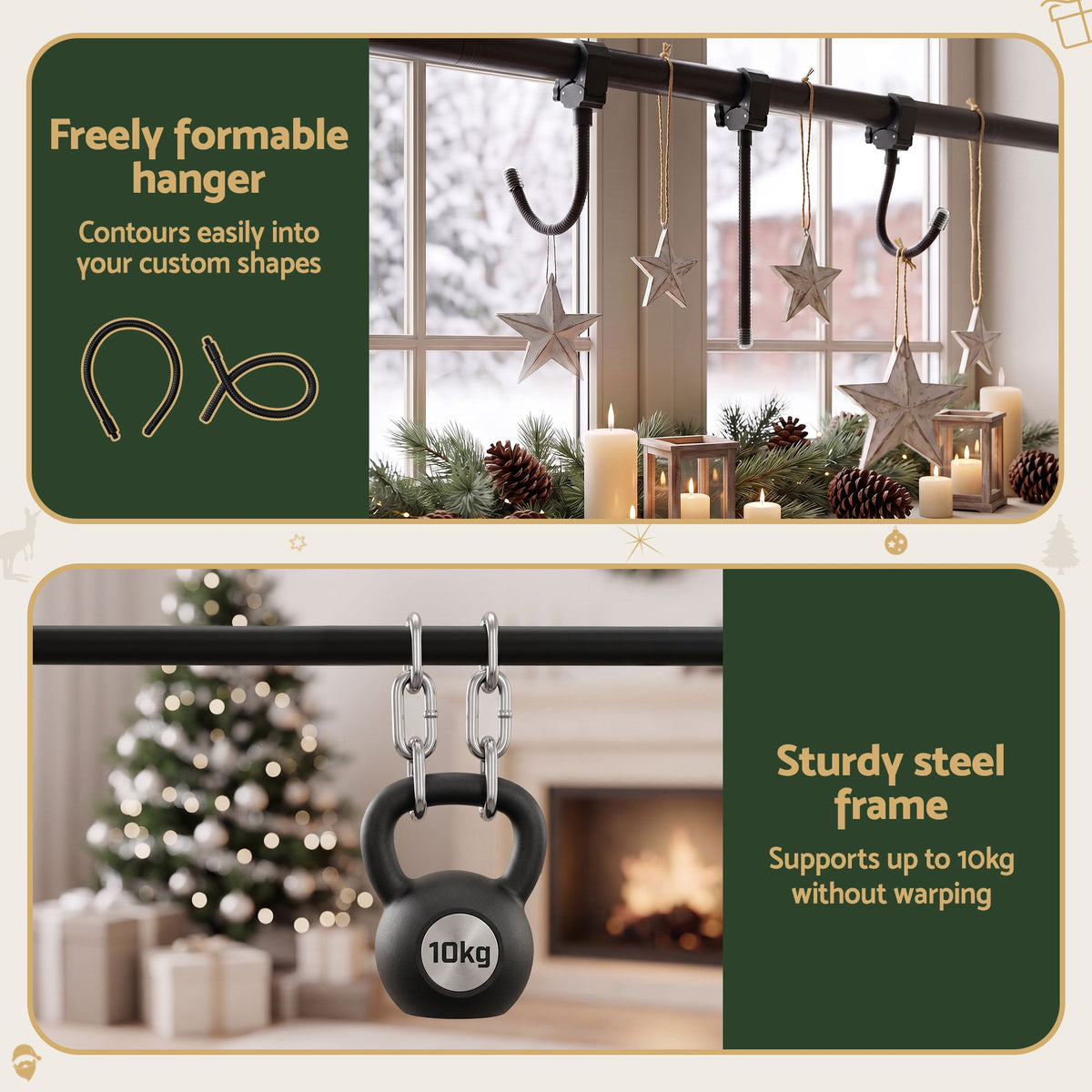 Adjustable garland hanger bar with multiple curved hooks for door mounting