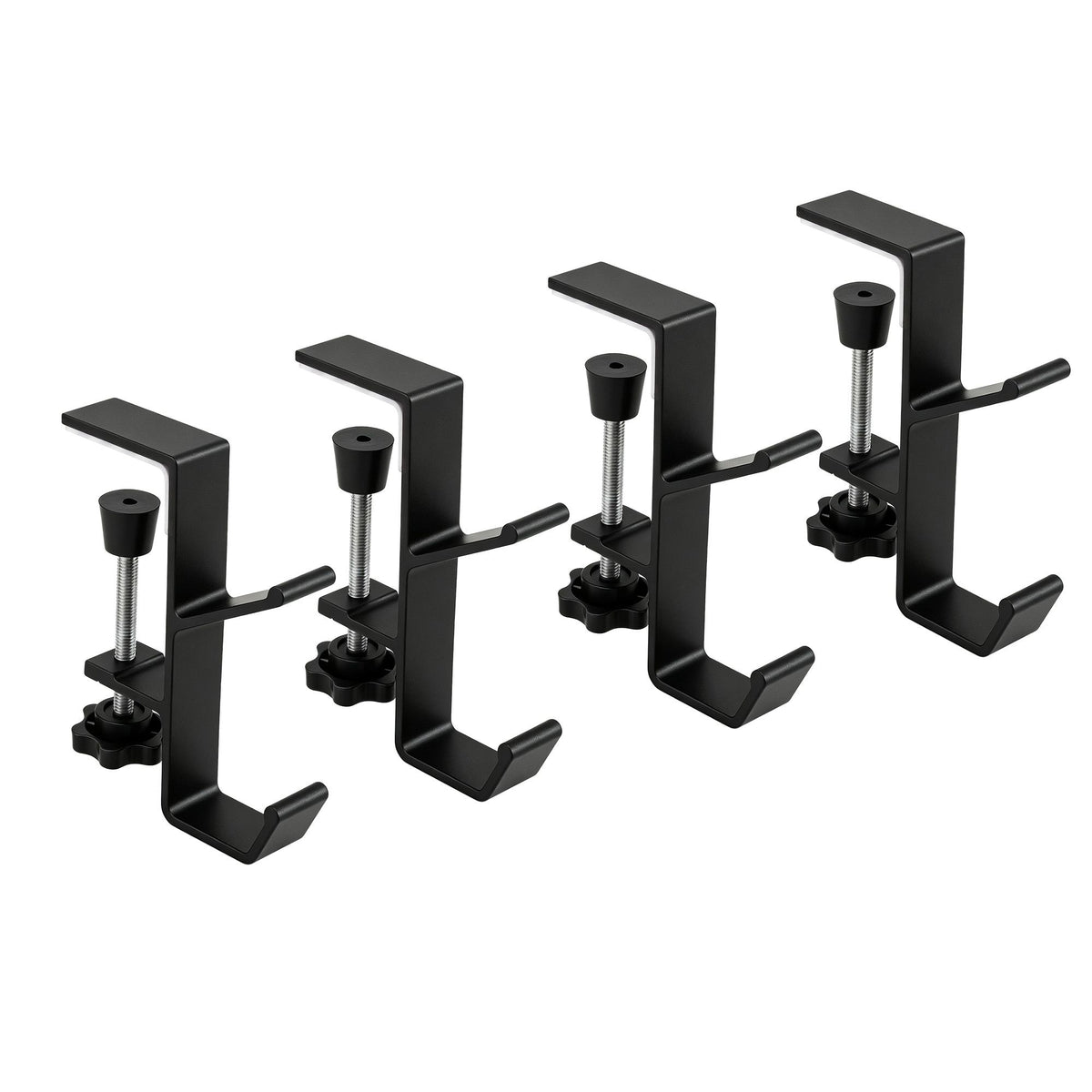 No-drill utility hanger set with four black U-shaped hooks and threaded clamps