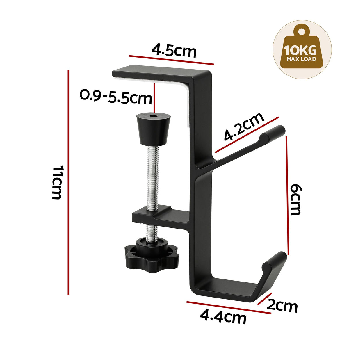 Black drill-free utility hanger with adjustable clamp and U-shaped hook bracket