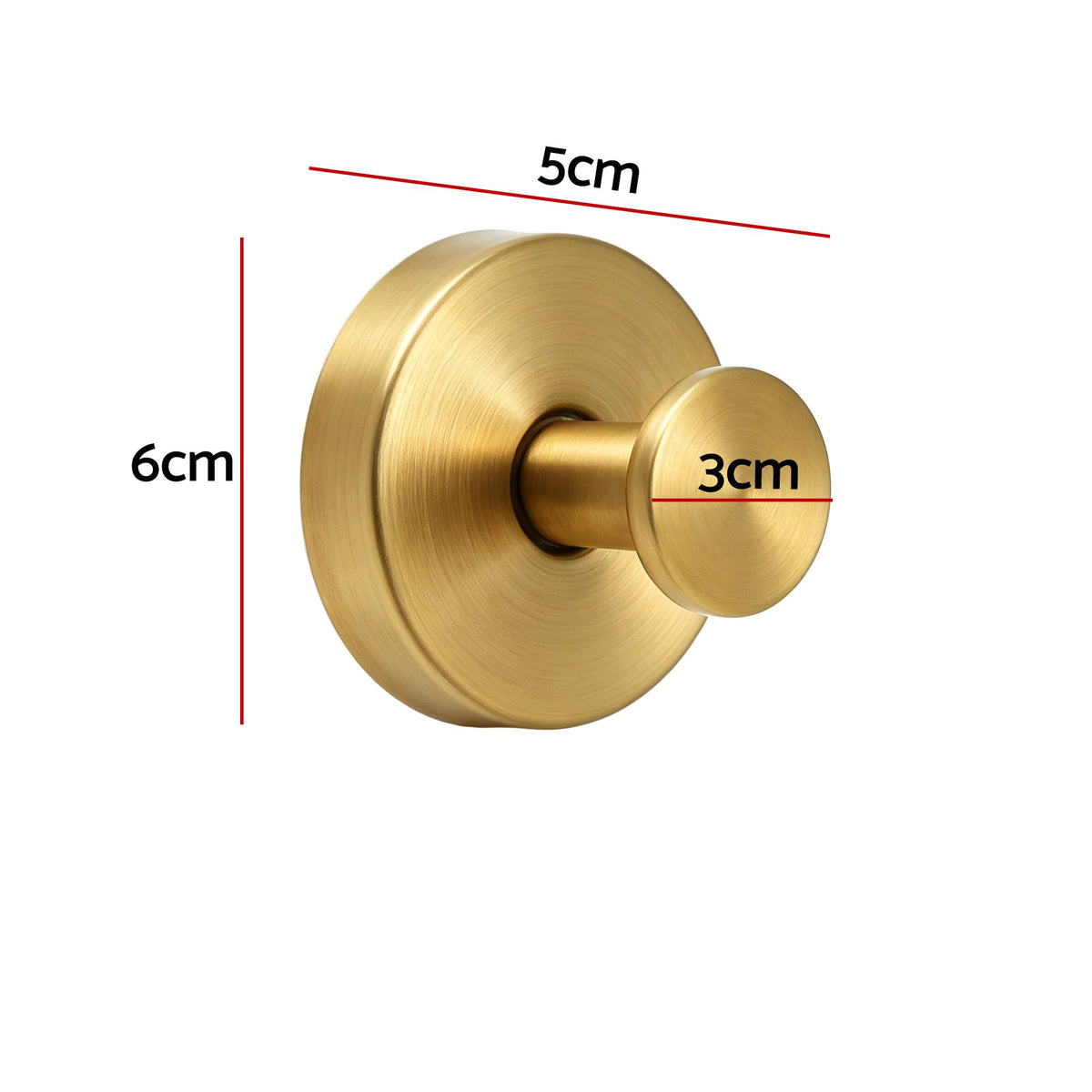 Gold suction cup wreath hooks (2-pack) with round bases, shown with size markers
