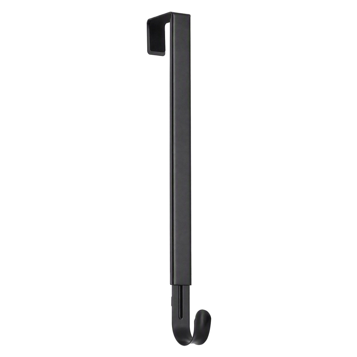 Black adjustable door hook wreath hanger with curved double-prong grip