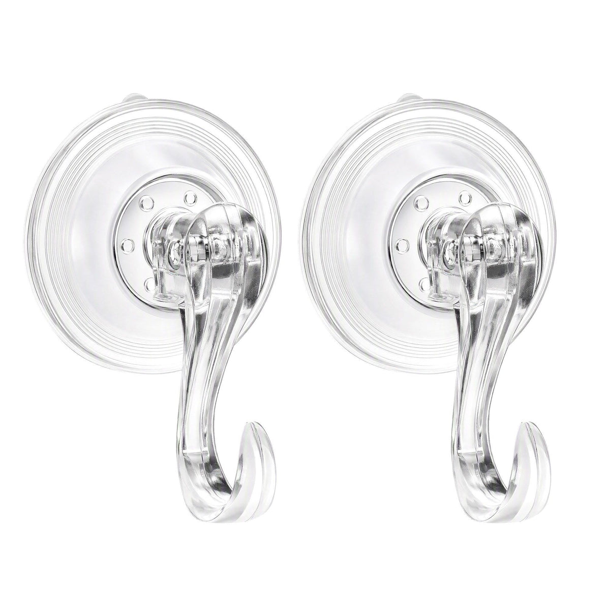 Clear vacuum suction cup wreath hook with curved metal hook, 2-pack