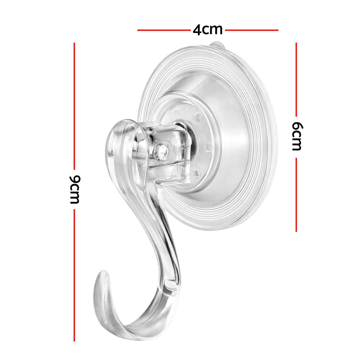 Clear vacuum suction cup wreath hook with tall curved metal hook and round mount