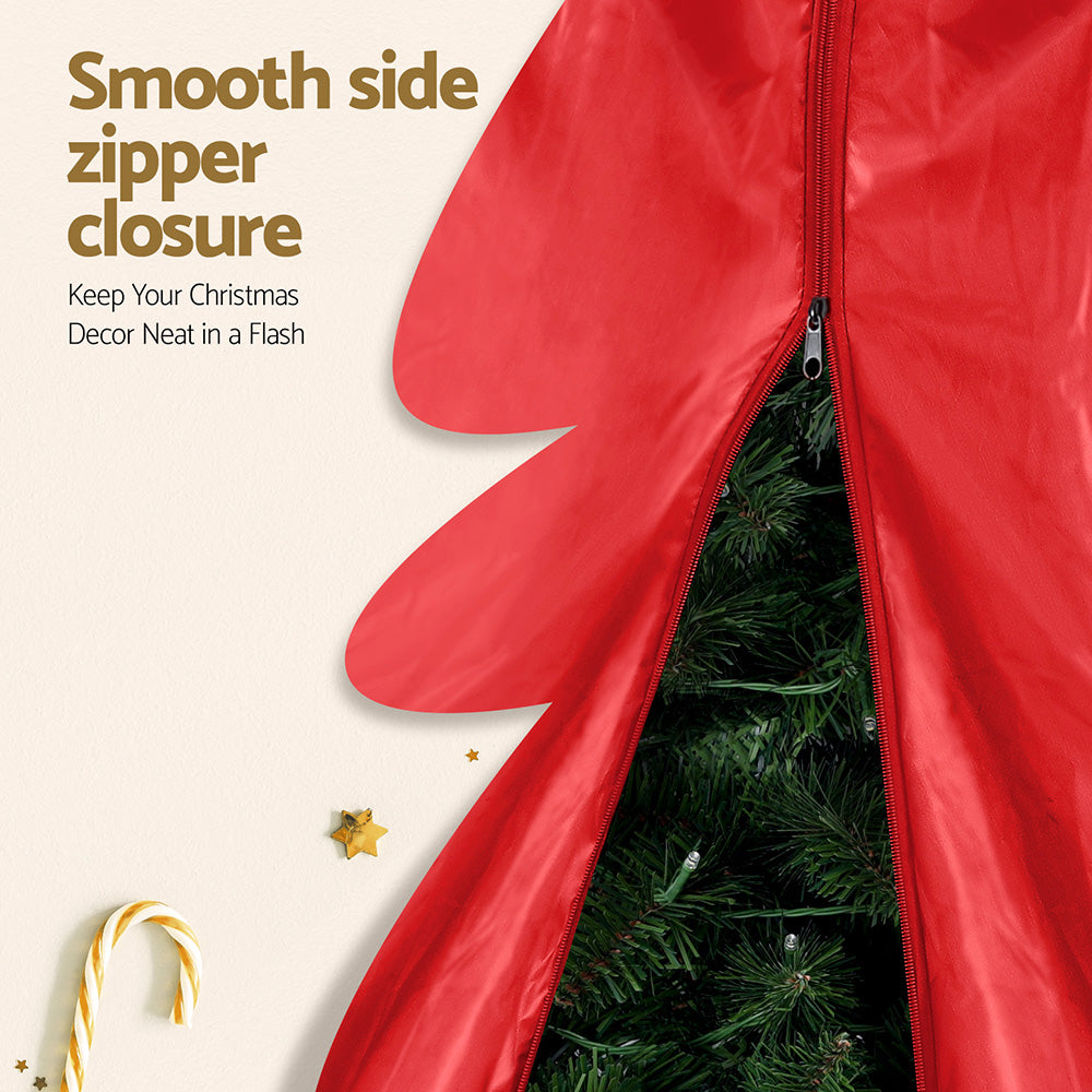 Red storage bag with smooth zipper closure for the tapered top opening