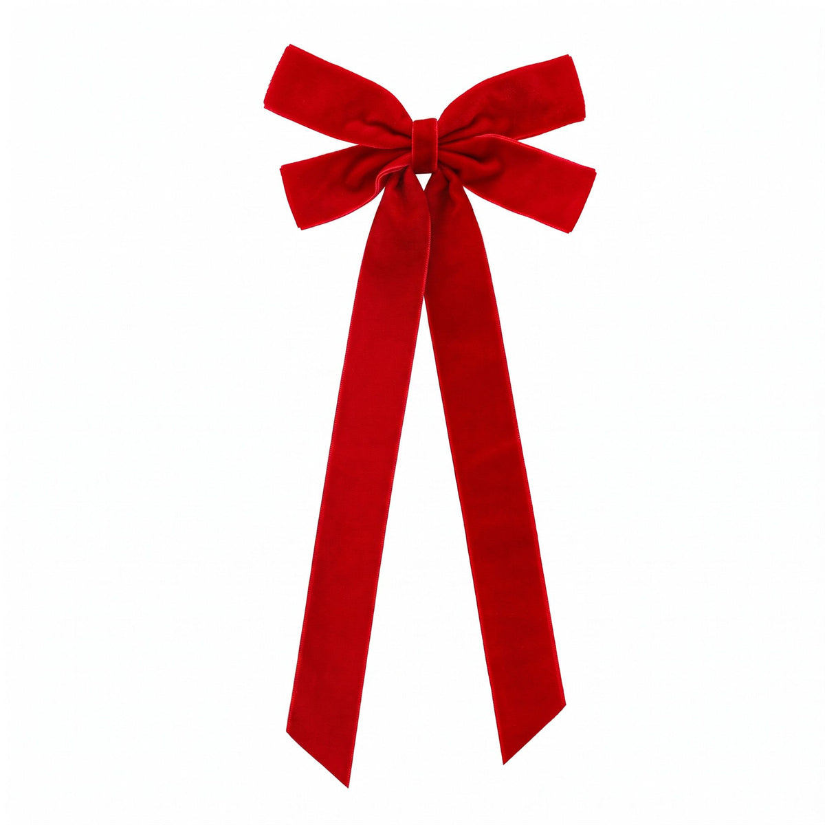 Red velvet Christmas tree bow with long tails and tied center