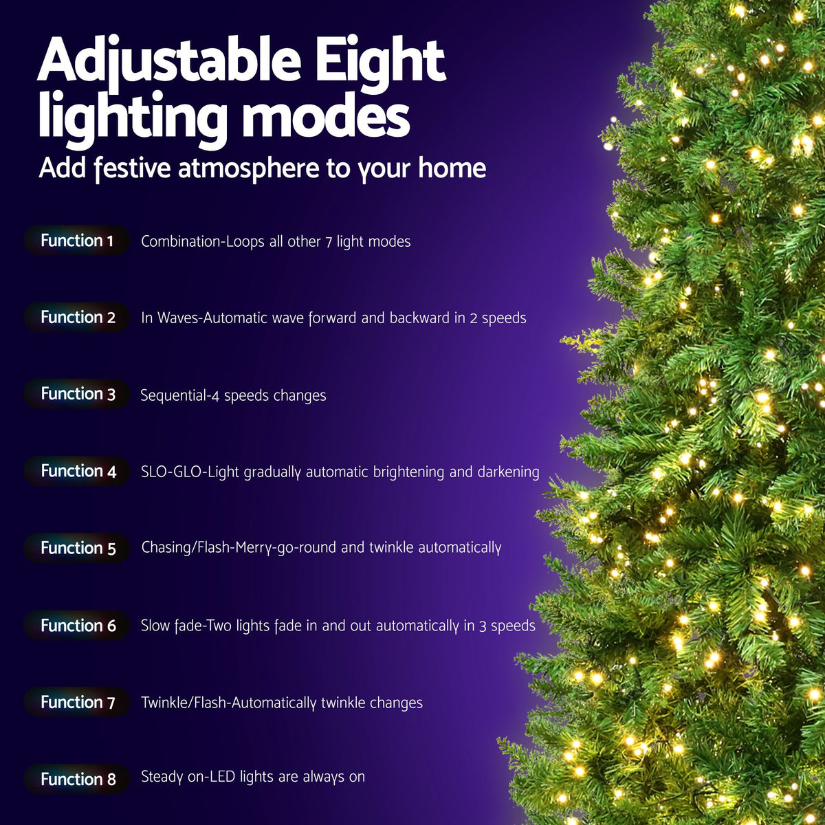 Green pre-lit Christmas tree with warm LED lights