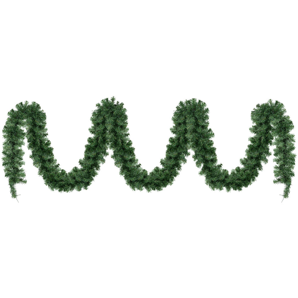 Green pine-tip garland with warm LED bulbs, curved zigzag section