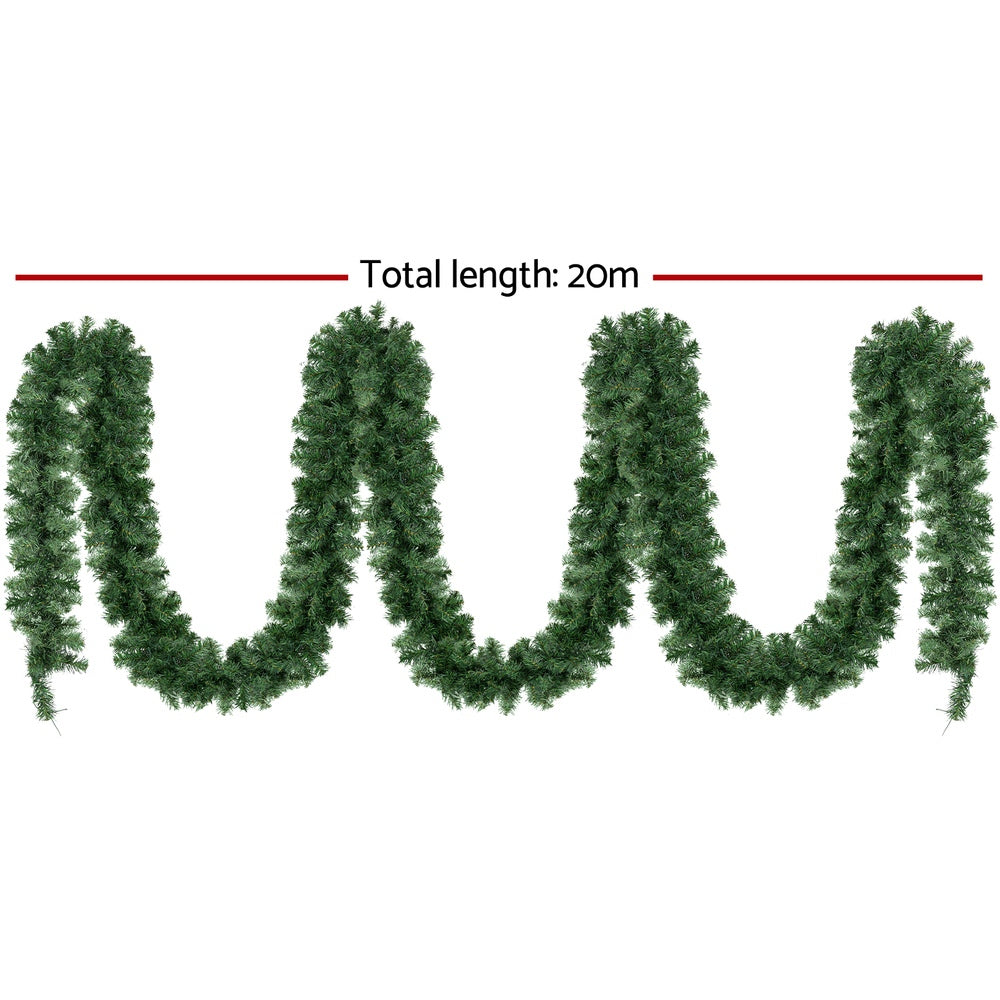 Green Christmas garland strand with dense tips, unlit