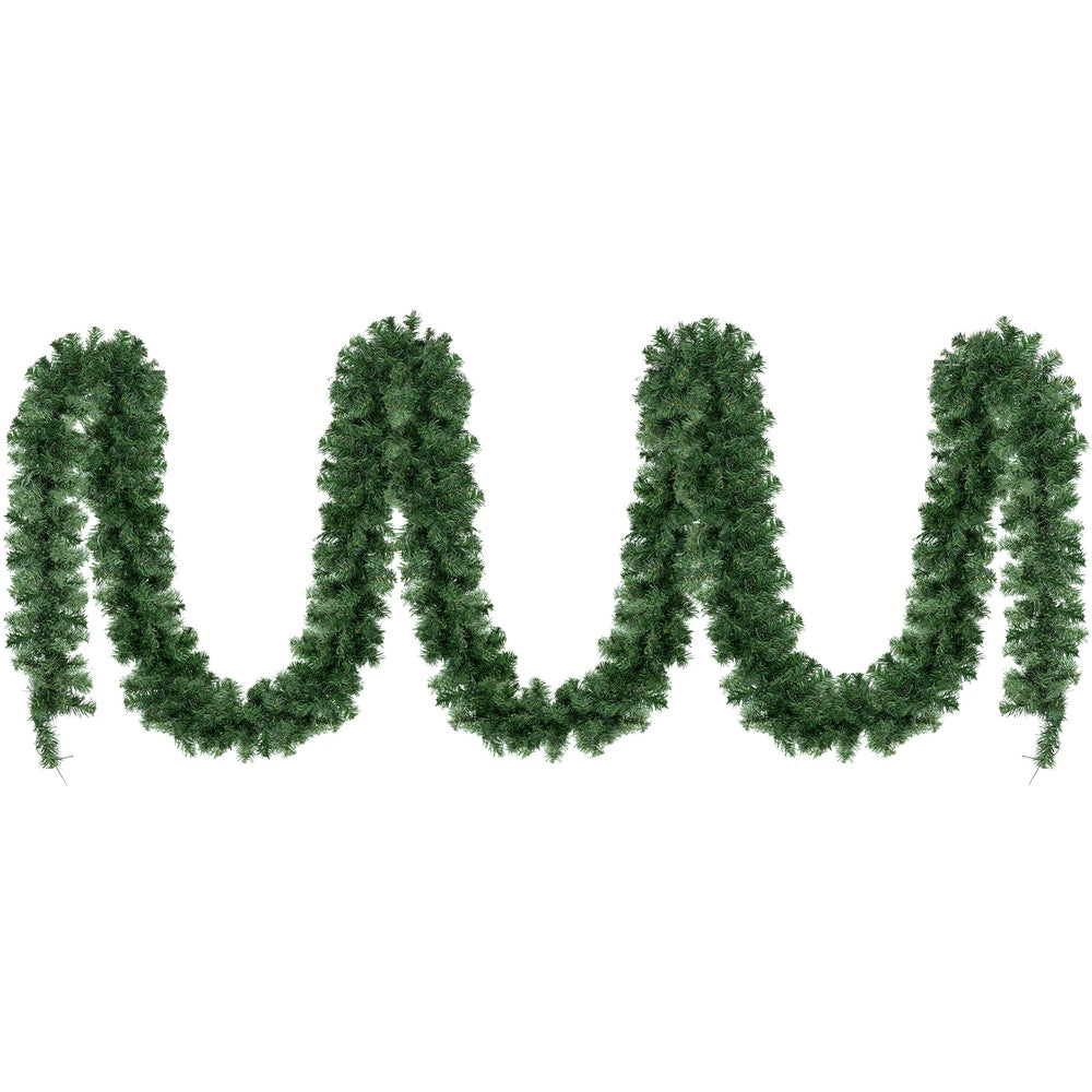 Green Christmas garland strand with dense foliage, unlit