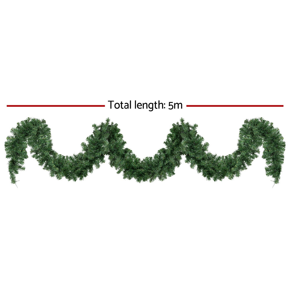 5m green pre-lit Christmas garland with warm white LED lights on flexible tips