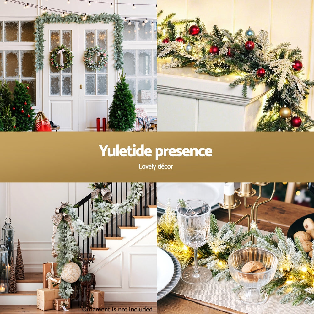 Decorative frosted Christmas garland with warm LED lights for holiday display