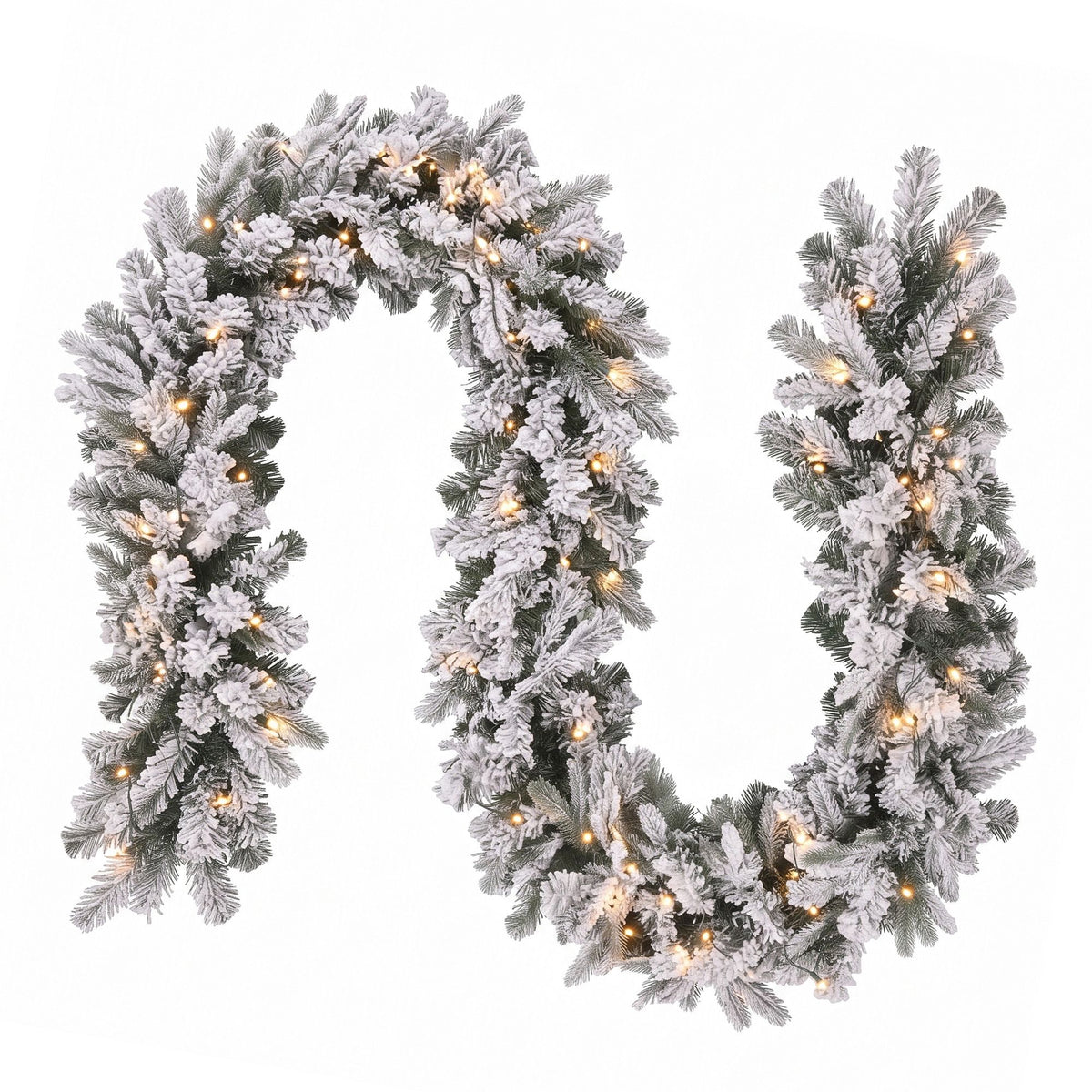 Frosted Christmas garland with warm white LED lights in wreath shape