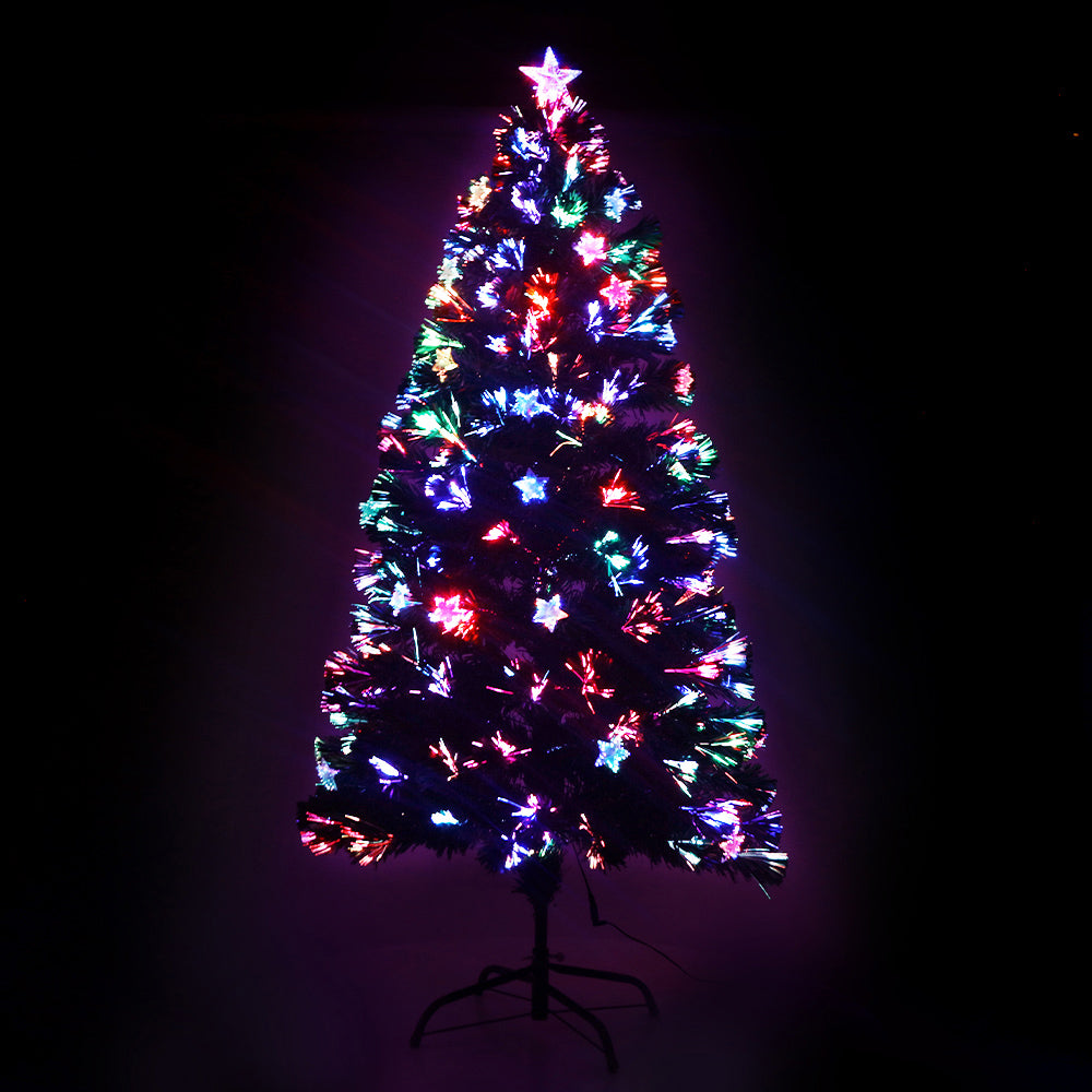 Optic-fibre LED Christmas tree with multicolour star topper, lit branches.