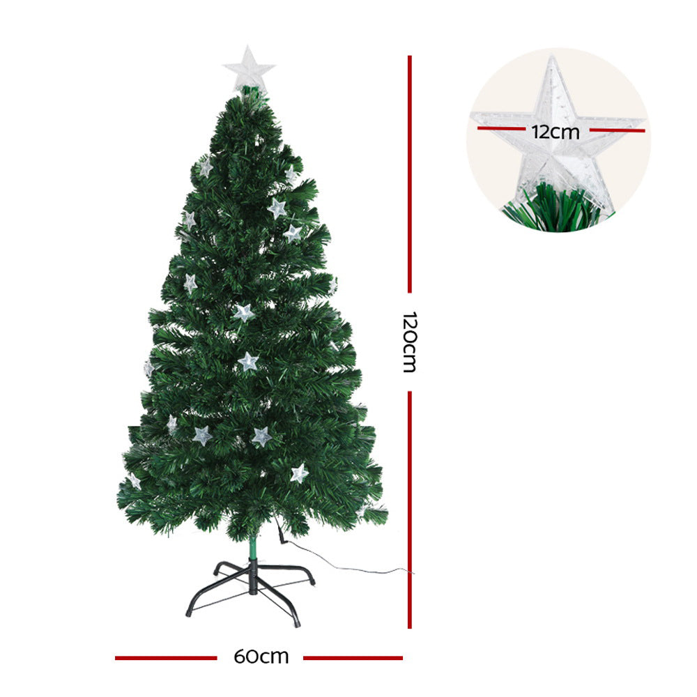 Green Christmas tree with white star topper; 120cm tall, 60cm wide.