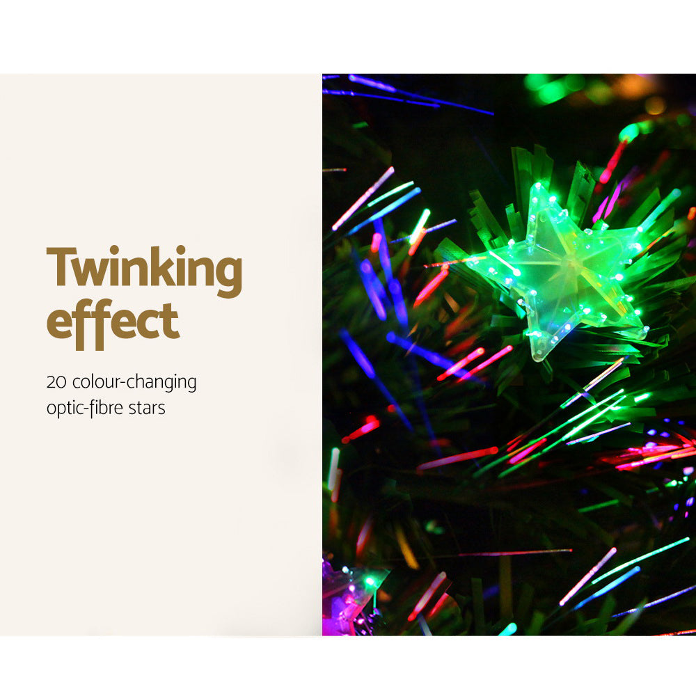 Colour-changing optic-fibre star lights with twinkling multicolour LED beams.
