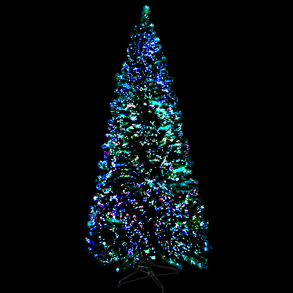 Decorative Christmas tree with multicolor lights on a black background