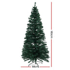 Warm white lit artificial Christmas tree, 180cm tall and 88cm wide base.