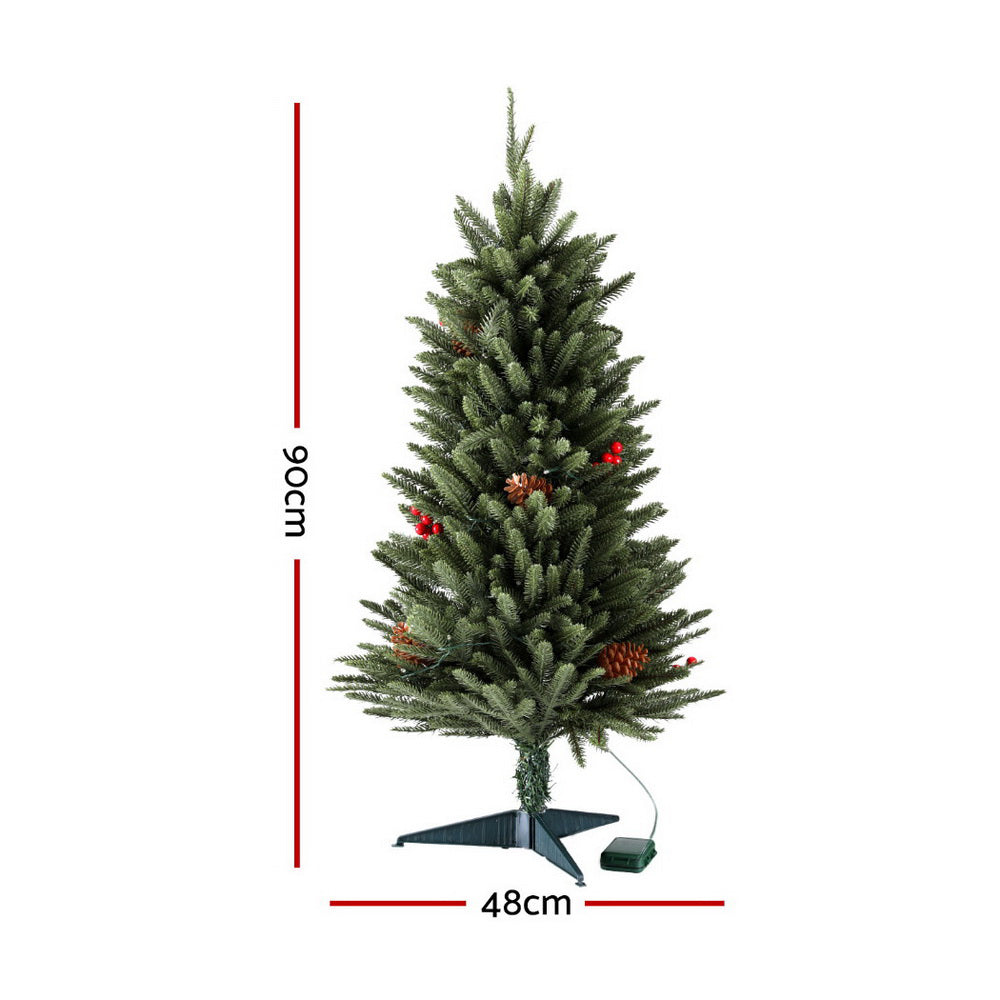 90cm mini artificial Christmas tree with warm white LED lights and triangular metal base