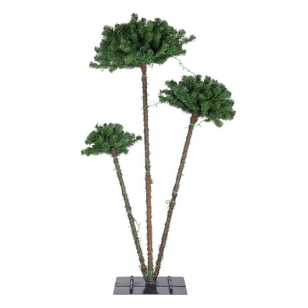 LED palm tree decoration with three green tiers, brown trunks, and base stand