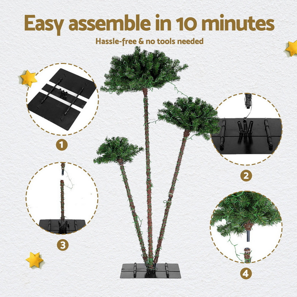 LED palm tree decoration with black base and three connected tree sections