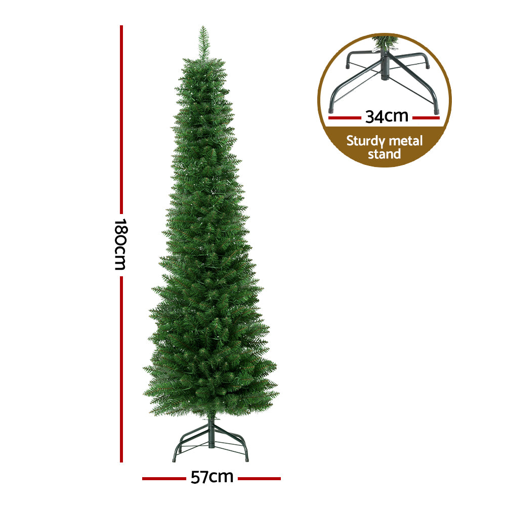 Pre-lit artificial Christmas tree, 1.8m tall, with metal stand and stable base