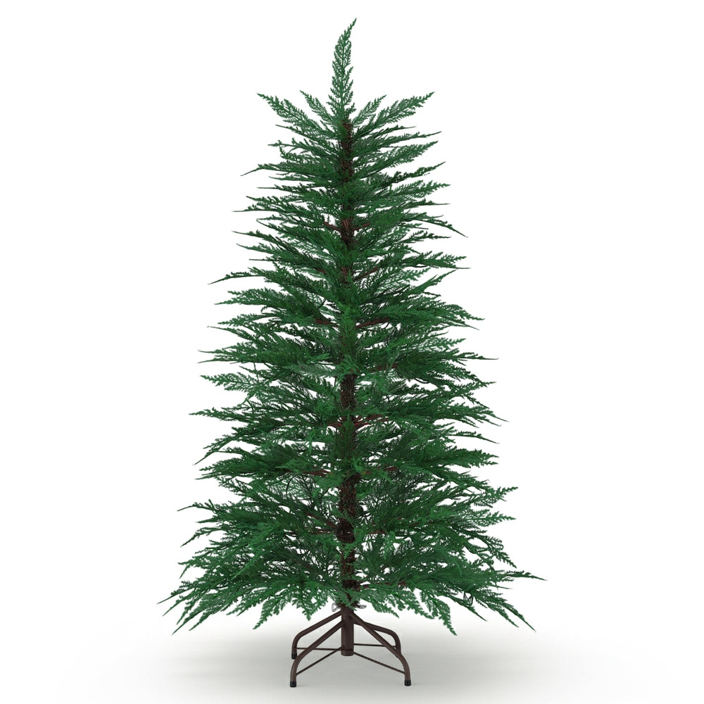 Pre-lit sparse Christmas tree with warm white LED lights and metal stand
