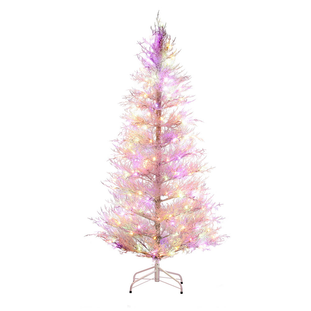 Pre-lit artificial Christmas tree with multicolour LED lights and metal stand