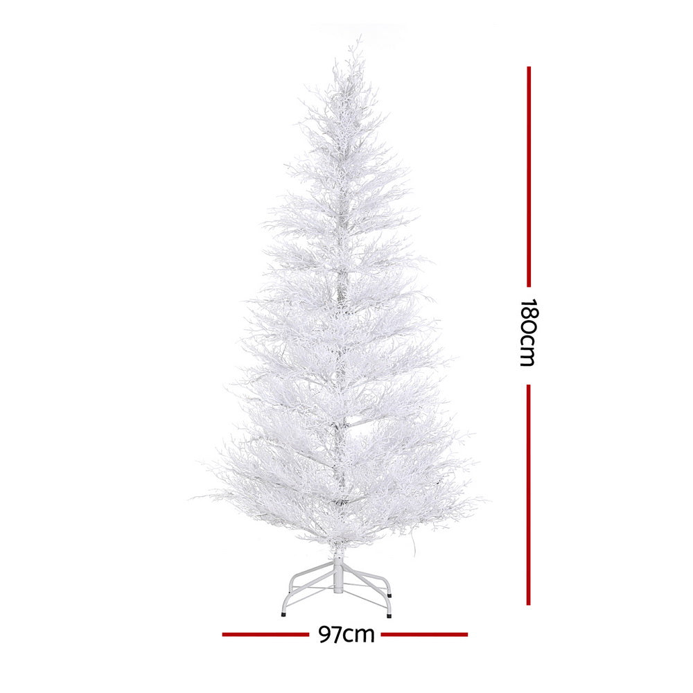 Frosted artificial Christmas tree with multicolour LED lights and metal stand