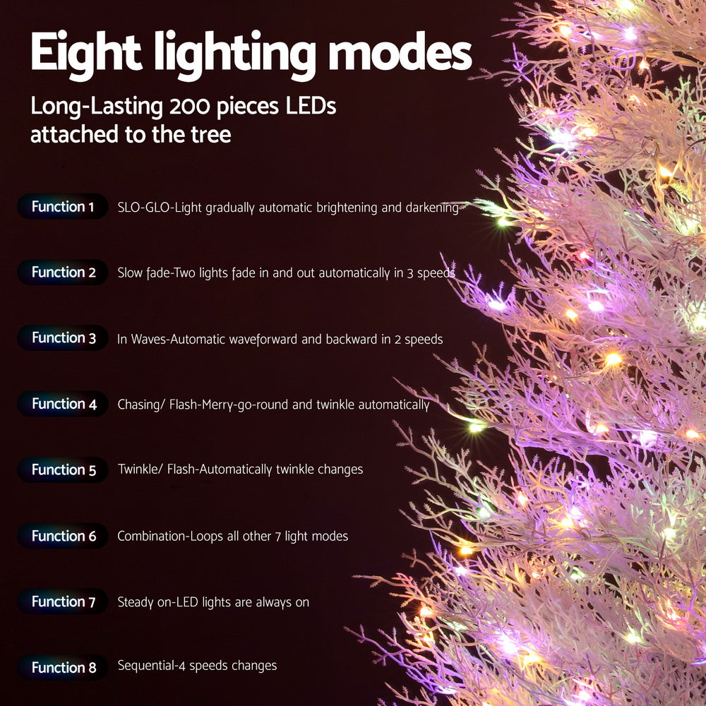 LED Christmas tree light modes feature graphic with multi-colour effects