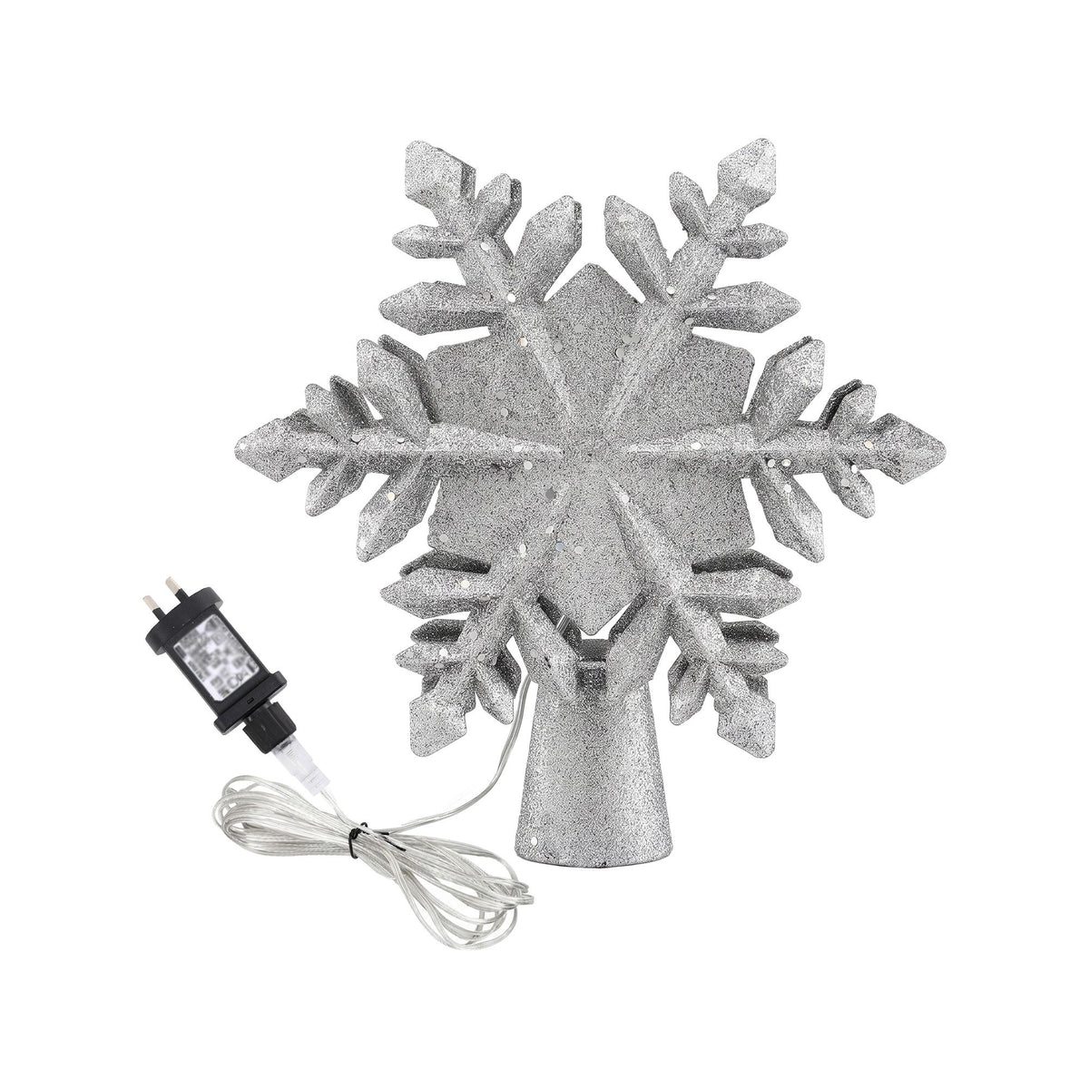 Silver snowflake tree topper with projector module and bundled lead wire