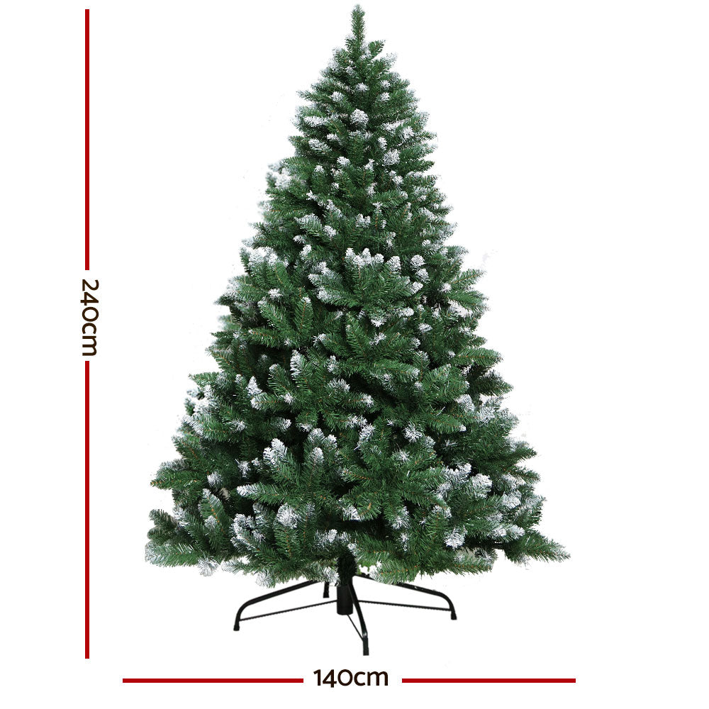 Pre-lit Christmas tree with measurements on a white background