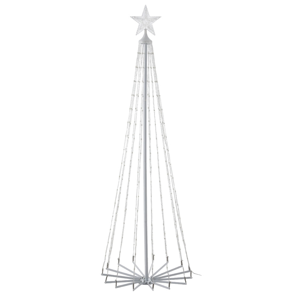 Wire RGB LED Christmas tree frame with star topper, unlit.