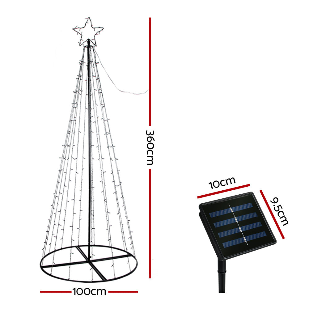Solar-powered LED Christmas jingle tree frame with star topper and included solar panel