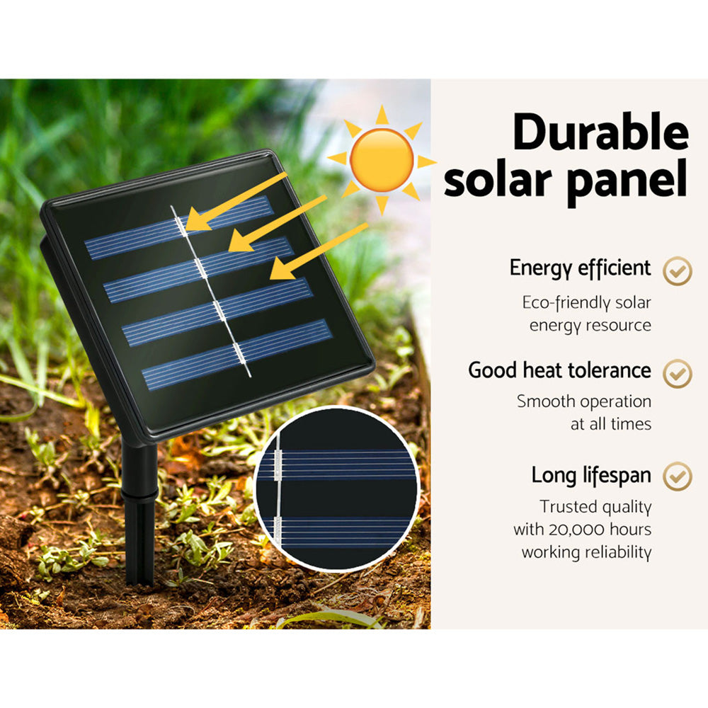 Durable solar panel for LED jingle tree, black panel with performance callouts