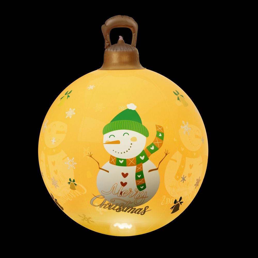 Gold inflatable Christmas ball with snowman graphic and top carry handle