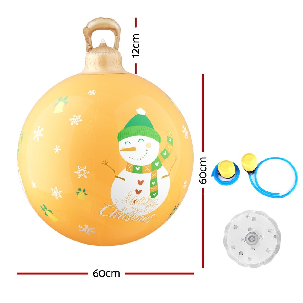 Gold 60cm inflatable Christmas ball with snowman print and carry handle