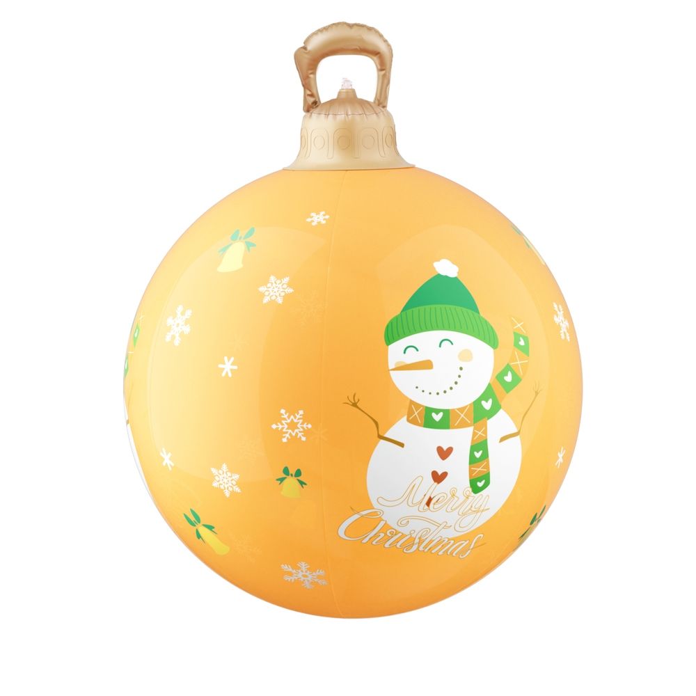 Gold inflatable Christmas ball with snowman and 'Merry Christmas' print