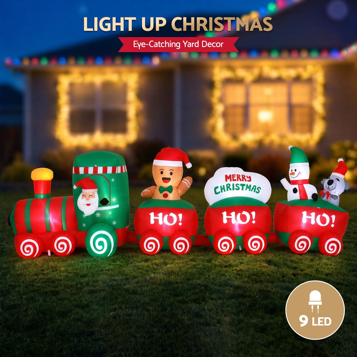 Inflatable Santa train Christmas decoration with five character figures and LED lights