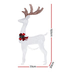White lighted reindeer decoration with red bow, 150cm tall, 77cm long