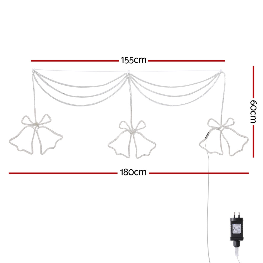 White LED bell curtain light with 155cm wide and 180cm drop; includes inline controller