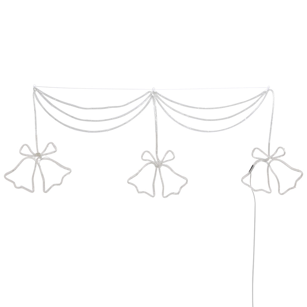White LED curtain light with three hanging bell-bow motifs on a rope frame
