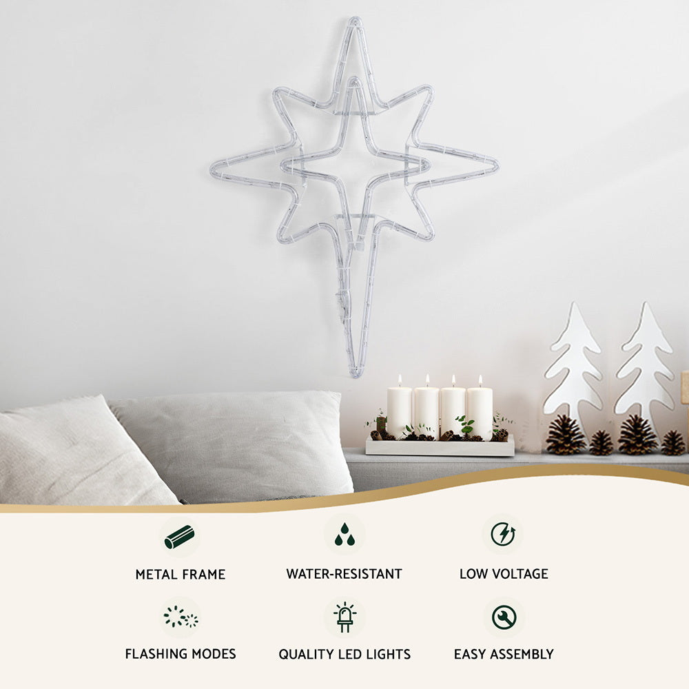 Transparent frame star Christmas light with warm LED bulbs, hanging-ready design