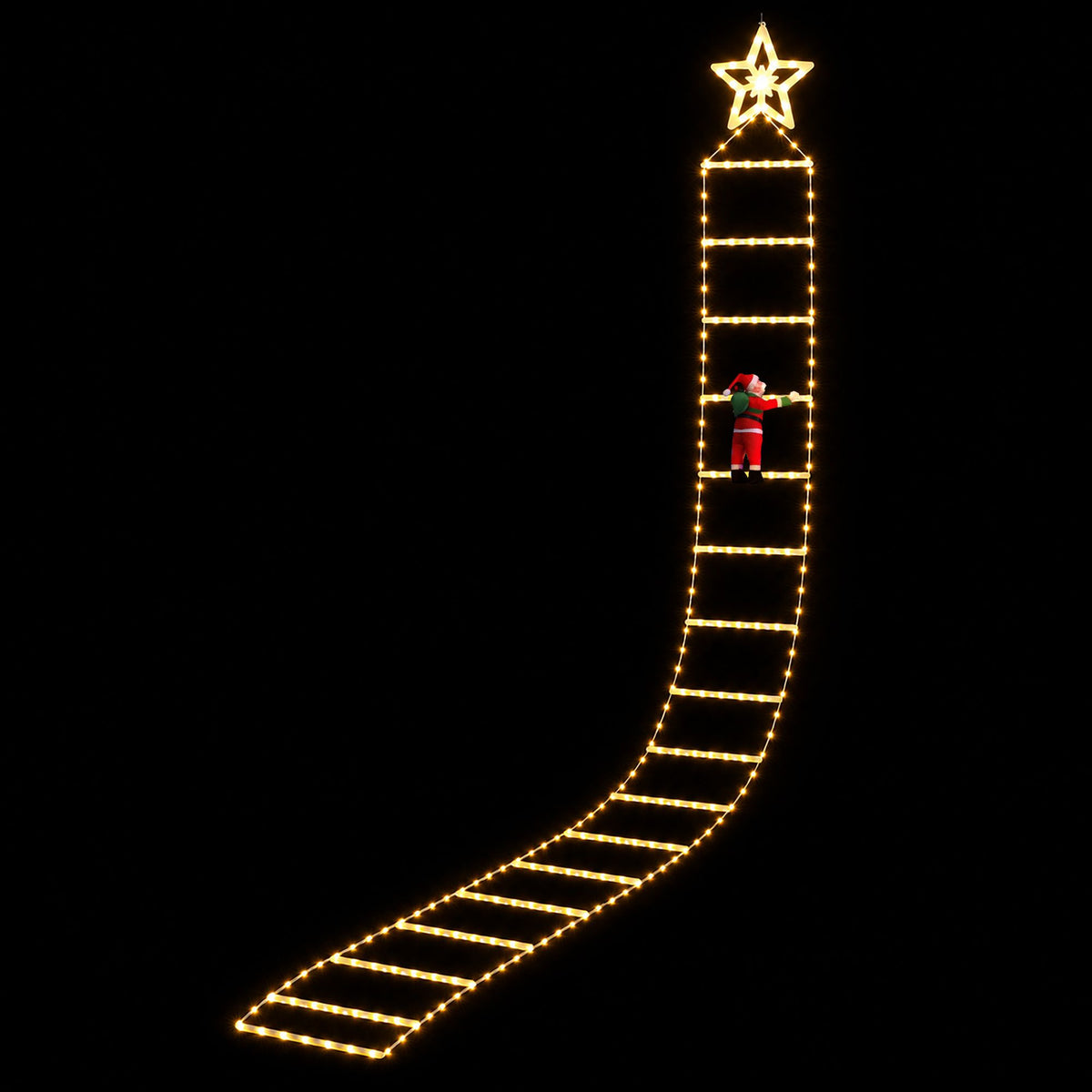 Warm white LED Christmas ladder lights with star topper and Santa figure